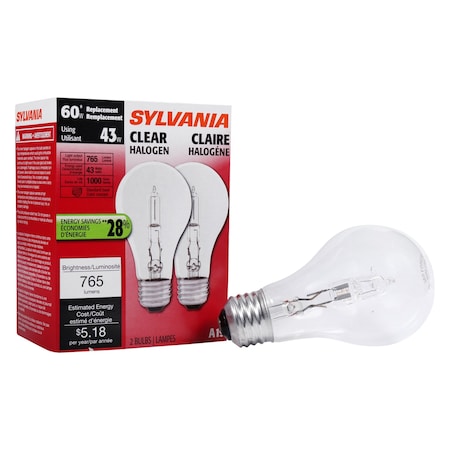 Ledvance/ Sylvania Sylvania 43 W A19 A-Line Halogen Bulb 765 lm Warm White , 2PK 52550